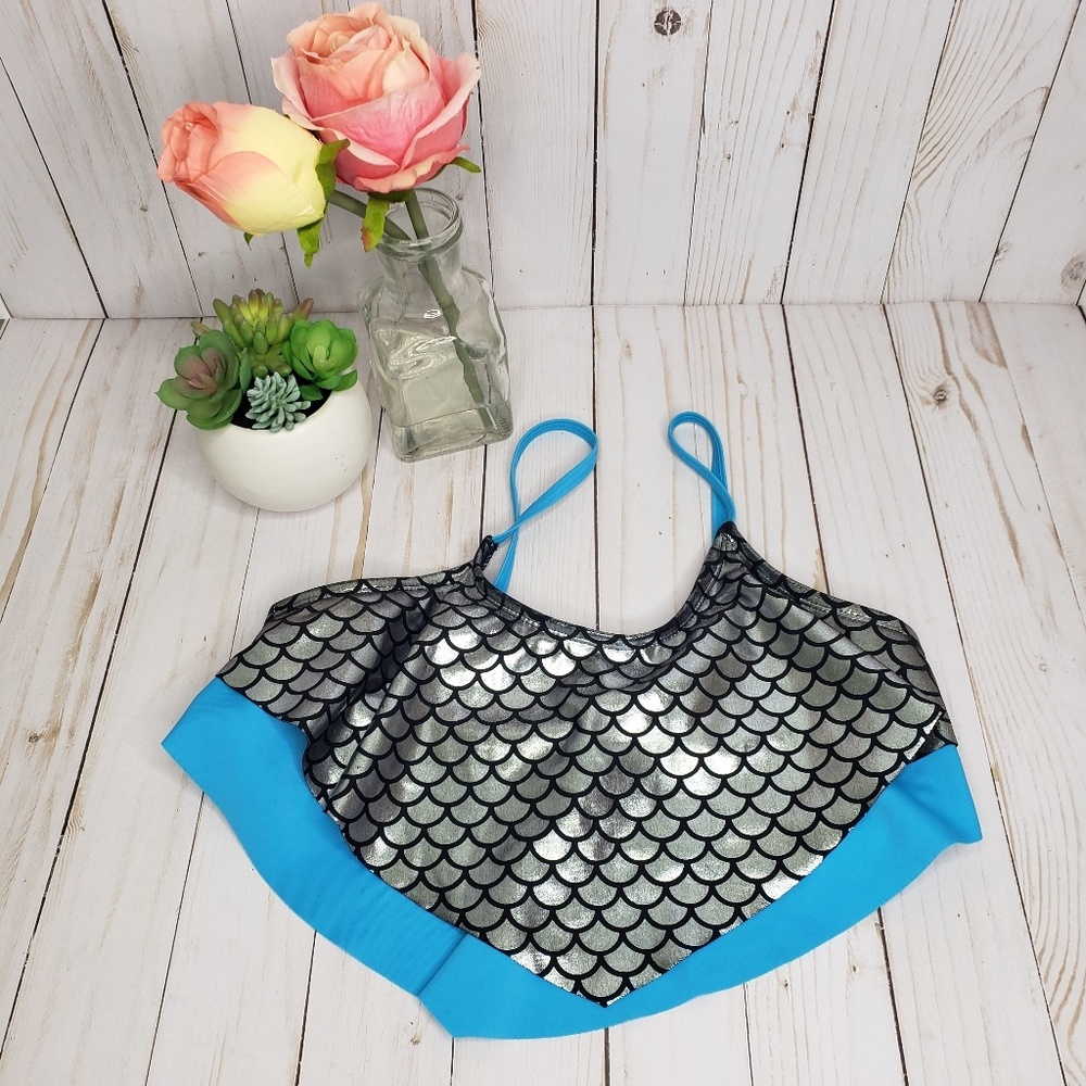 Justice Turquoise Silver Mermaid Bikini Top - Picture 1 of 4